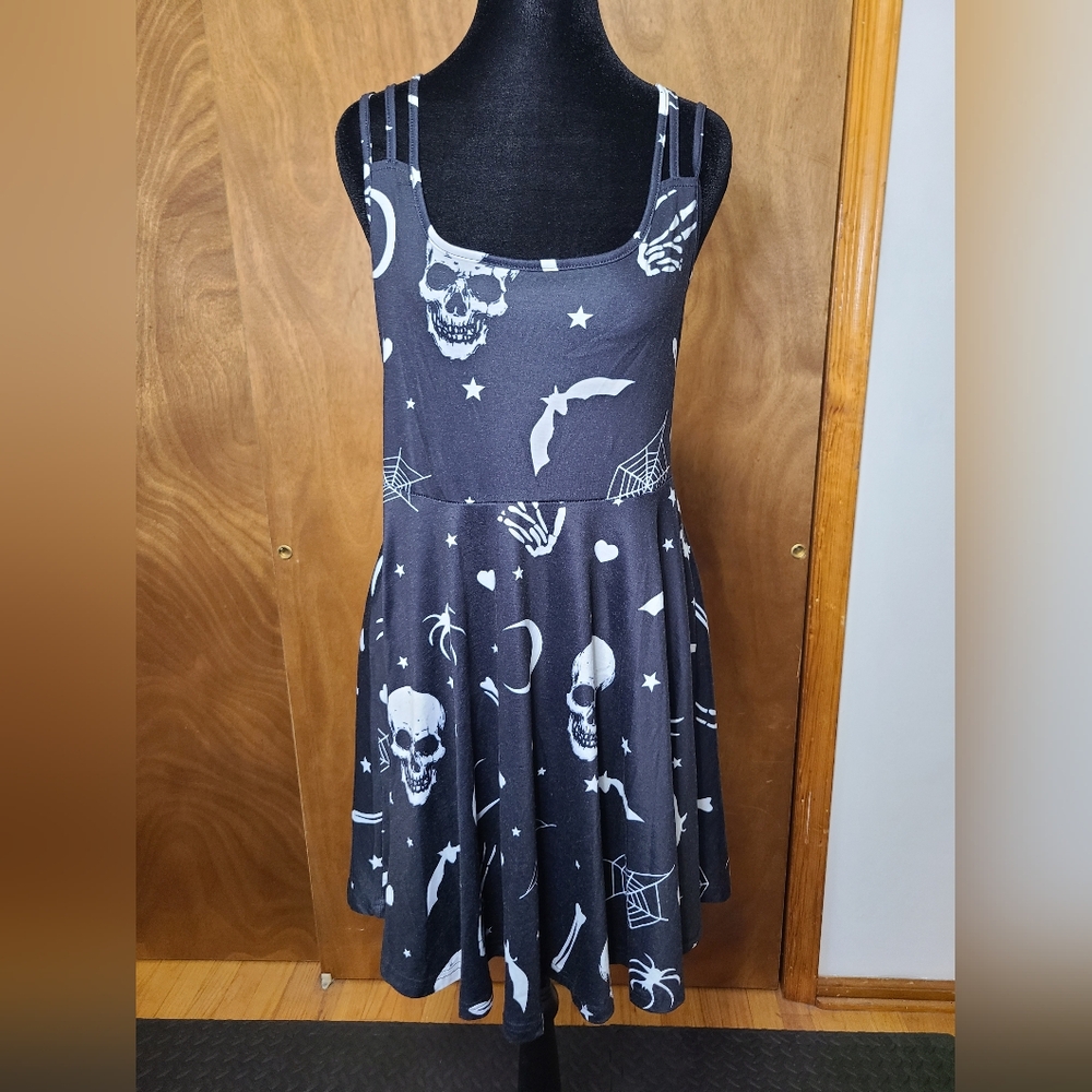 Black and White Skater Dress with Skull Print